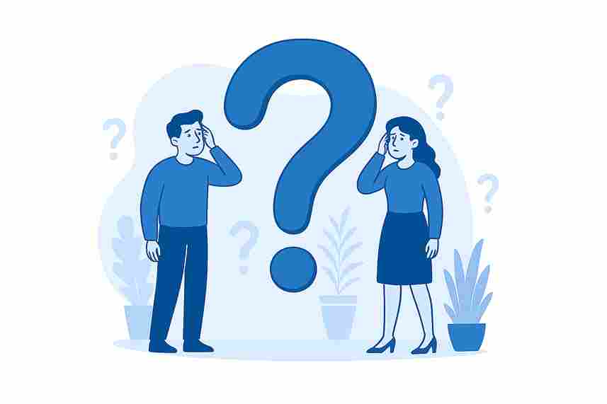 Illustration of man and woman standing near a big question mark – Got Questions DigitalBlogCorner