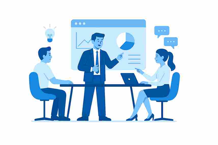 Business meeting illustration for DigitalBlogCorner guest post pitch