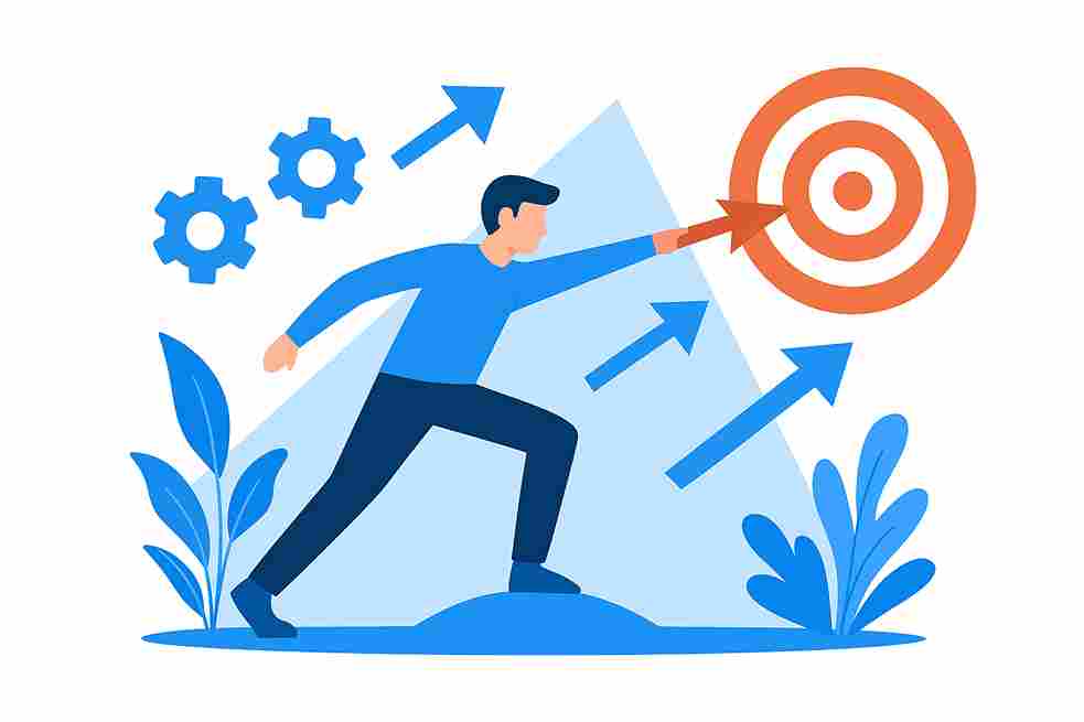 Businessman aiming at target illustration for DigitalBlogCorner mission