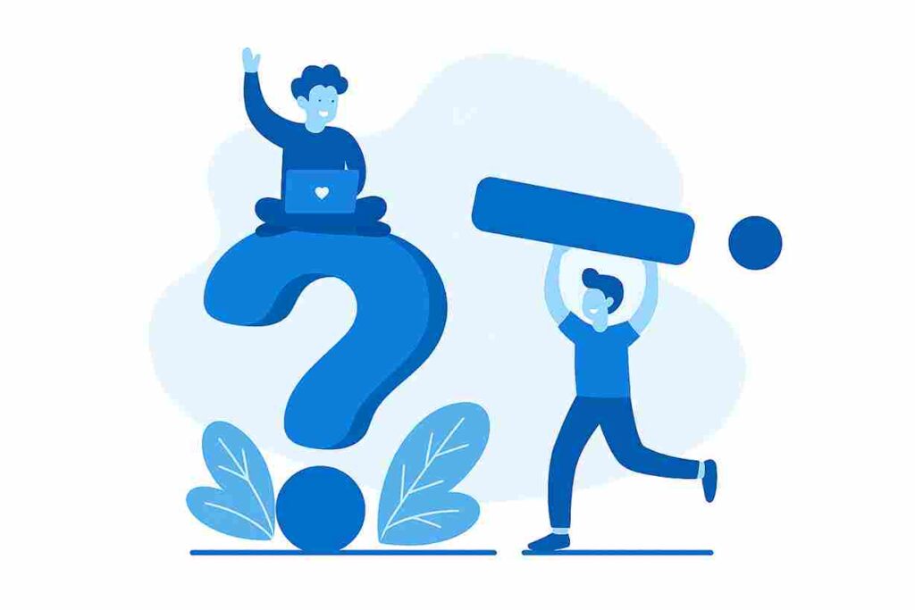 Illustration of people with question mark and pencil – Guest Post guidelines on DigitalBlogCorner
