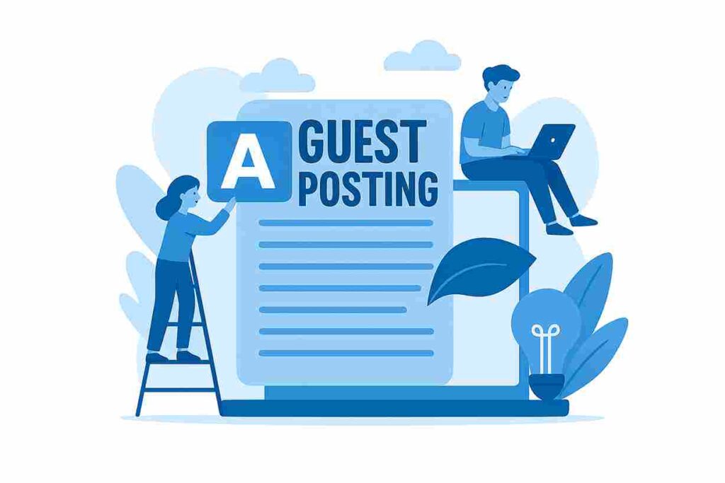 Guest posting concept graphic – About the Stuff We Post on DigitalBlogCorner