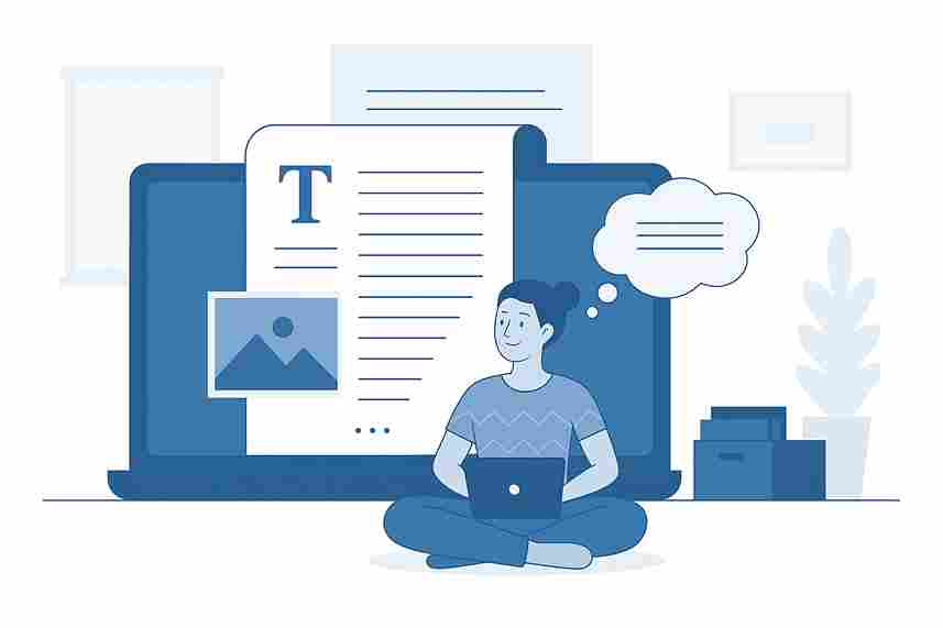 Illustration of person writing on a laptop with digital screens – What Can You Write at DigitalBlogCorner