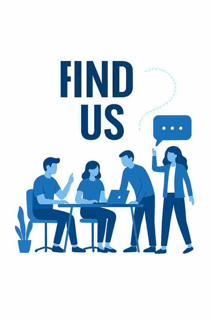 Find Us Online illustration with people connecting – DigitalBlogCorner