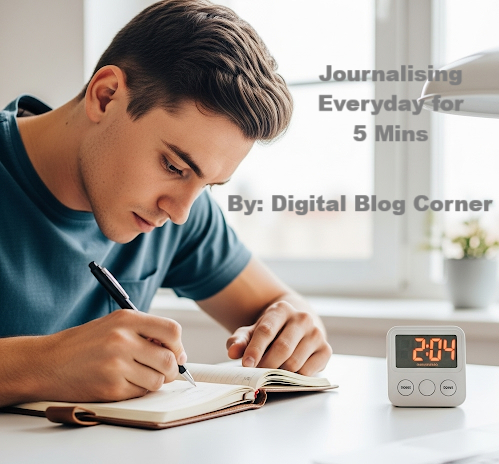 Man journaling for 5 minutes a day to reduce stress and improve focus