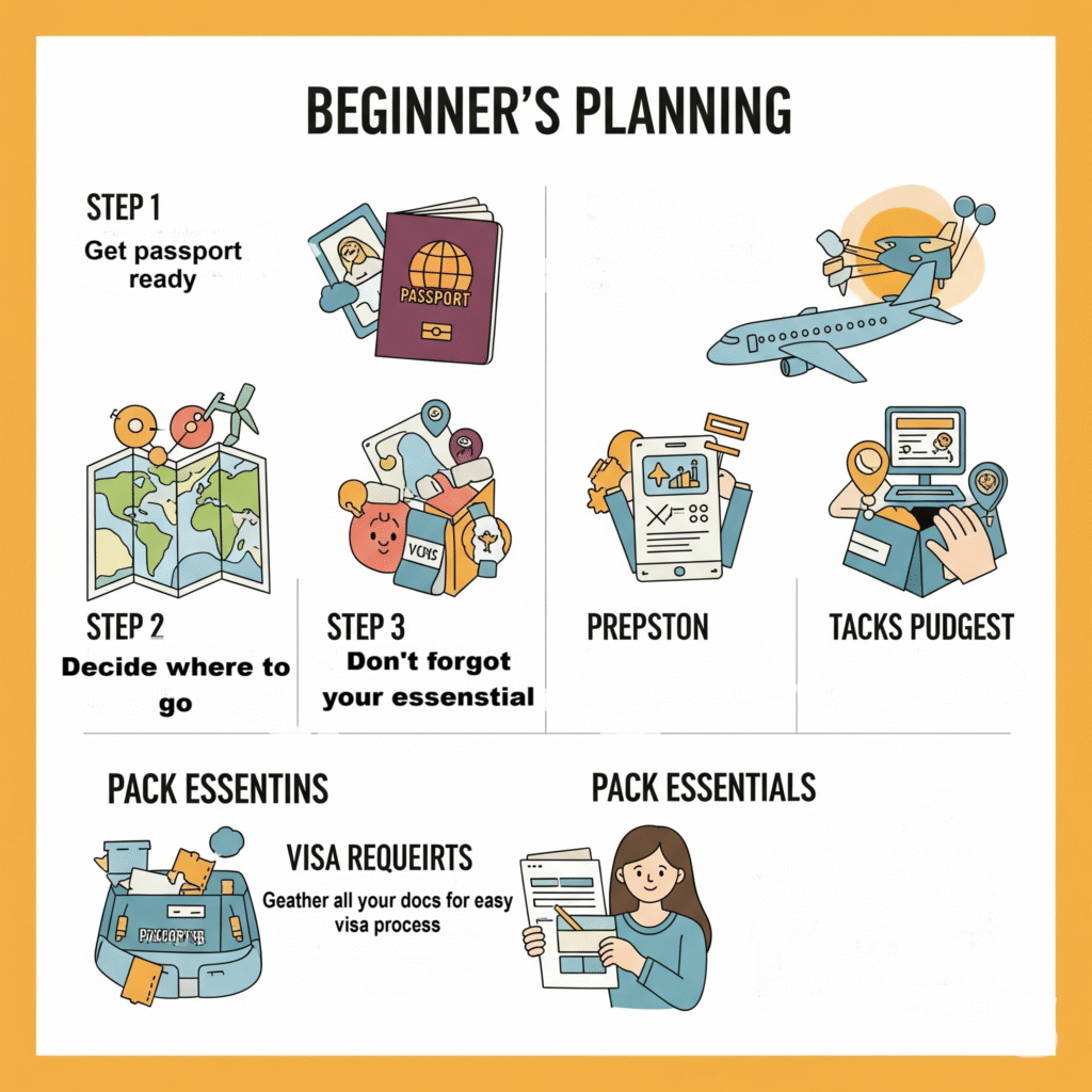 Beginner’s travel planning guide with passport, map, budget, and packing essentials – DigitalBlogCorner