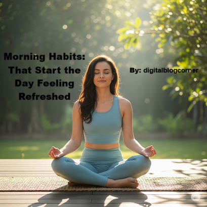 Woman practicing morning meditation and healthy habits outdoors to start the day feeling refreshed